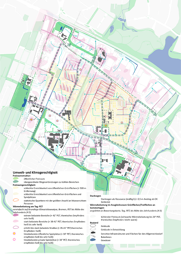 Synthesekarte aus klimatischer Betroffenheit (Hitze), Klimagerechtigkeit und Grünraumpotenzialen, bgmr